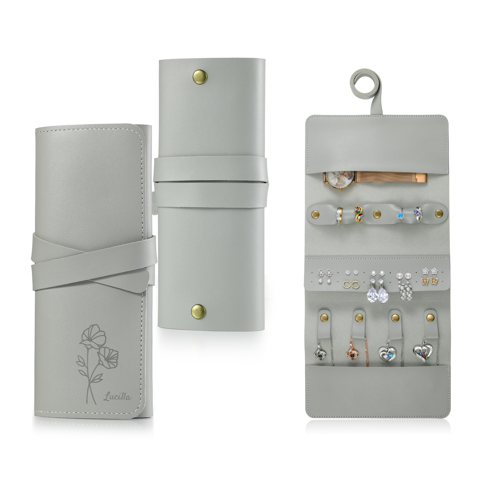 Trousse de Maquillage Personnalisé avec Fleurs de Naissance et Prénom Pochette porte-bijoux personnalisée pour Femme | Jessemade