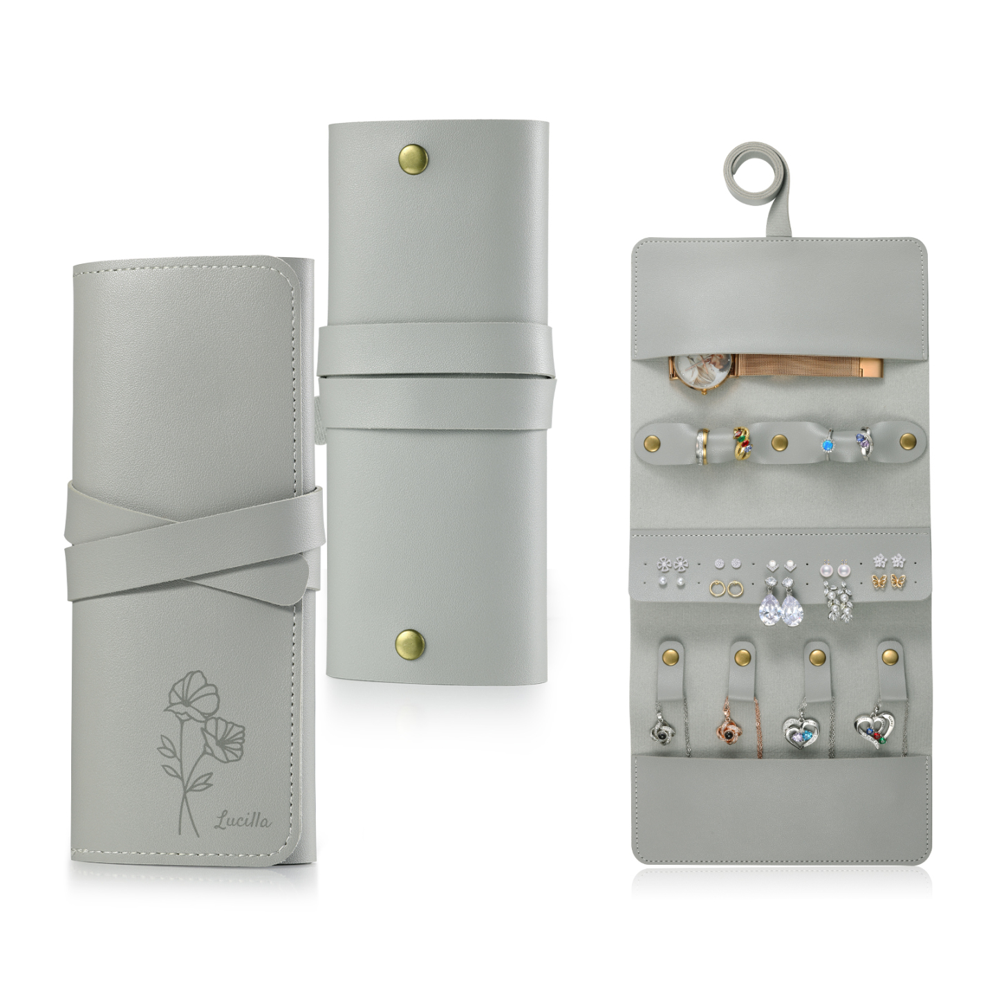 Trousse de Maquillage Personnalisé avec Fleurs de Naissance et Prénom Pochette porte-bijoux personnalisée pour Femme | Jessemade