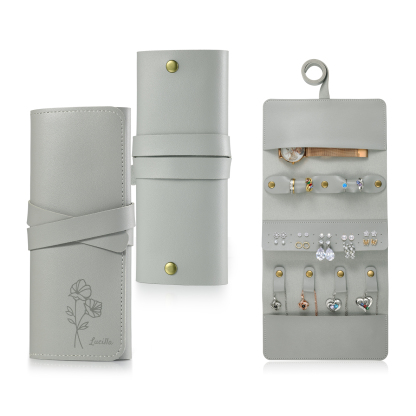 Trousse de Maquillage Personnalisé avec Fleurs de Naissance et Prénom Pochette porte-bijoux personnalisée pour Femme | Jessemade