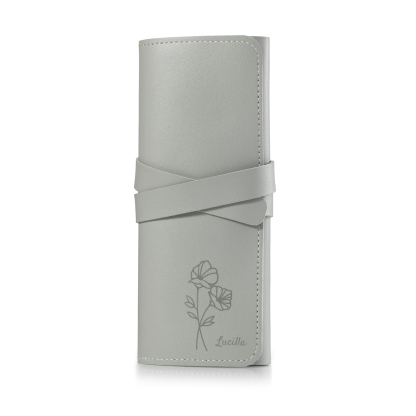 Trousse de Maquillage Personnalisé avec Fleurs de Naissance et Prénom Pochette porte-bijoux personnalisée pour Femme | Jessemade