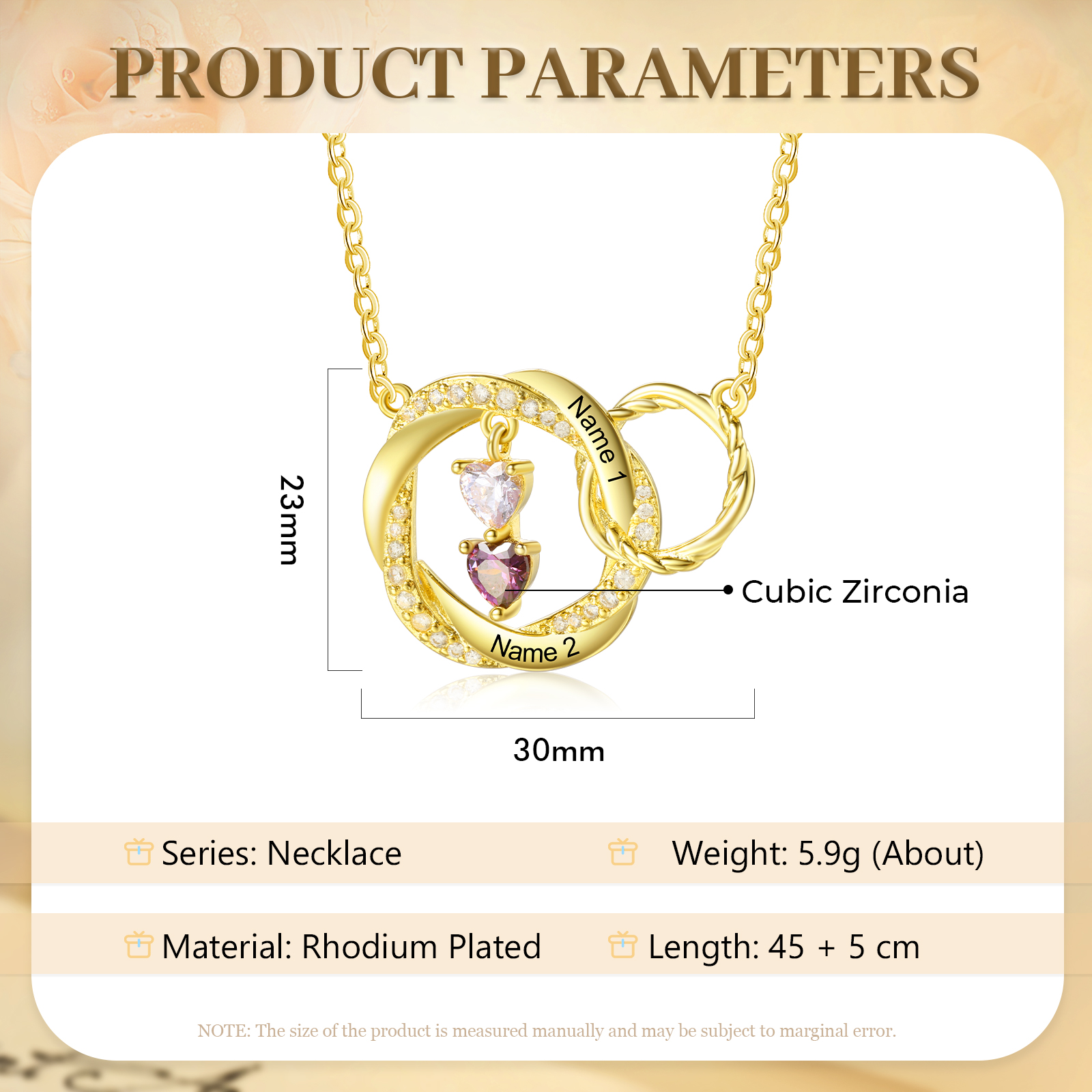 Collier Anneaux Entrelacés 2 Prénoms Personnalisés avec 2 Pierres de Naissance Collier Doré Personnalisable pour Femme｜Jessemade