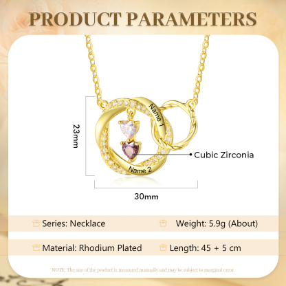 Collier Anneaux Entrelacés 2 Prénoms Personnalisés avec 2 Pierres de Naissance Collier Doré Personnalisable pour Femme｜Jessemade