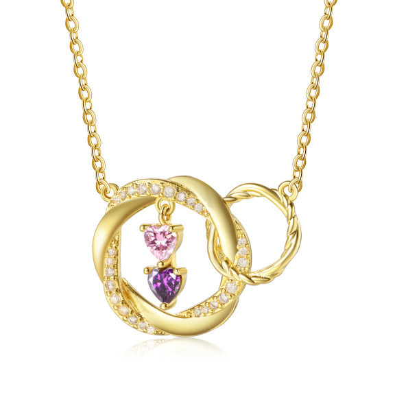 Collier Anneaux Entrelacés 2 Prénoms Personnalisés avec 2 Pierres de Naissance Collier Doré Personnalisable pour Femme｜Jessemade