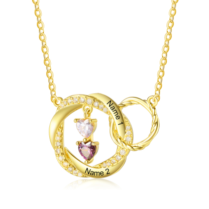 Collier Anneaux Entrelacés 2 Prénoms Personnalisés avec 2 Pierres de Naissance Collier Doré Personnalisable pour Femme｜Jessemade