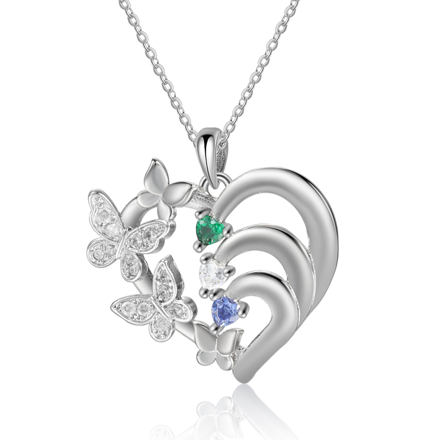 Collier Coeur Personnalisés avec 3 Prénoms et Pierres de Naissance Collier Décoré de Papillons Personnalisable pour Femme|Jessemade
