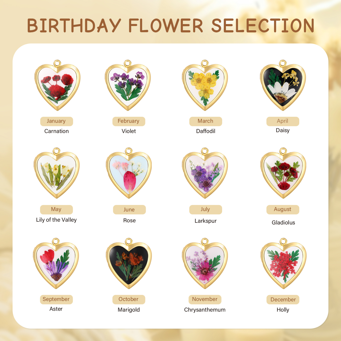 Collier Coeur Personnalisé avec Fleur de Naissance et 2 Photos Collier Personnalisé pour Femme | Jessemade