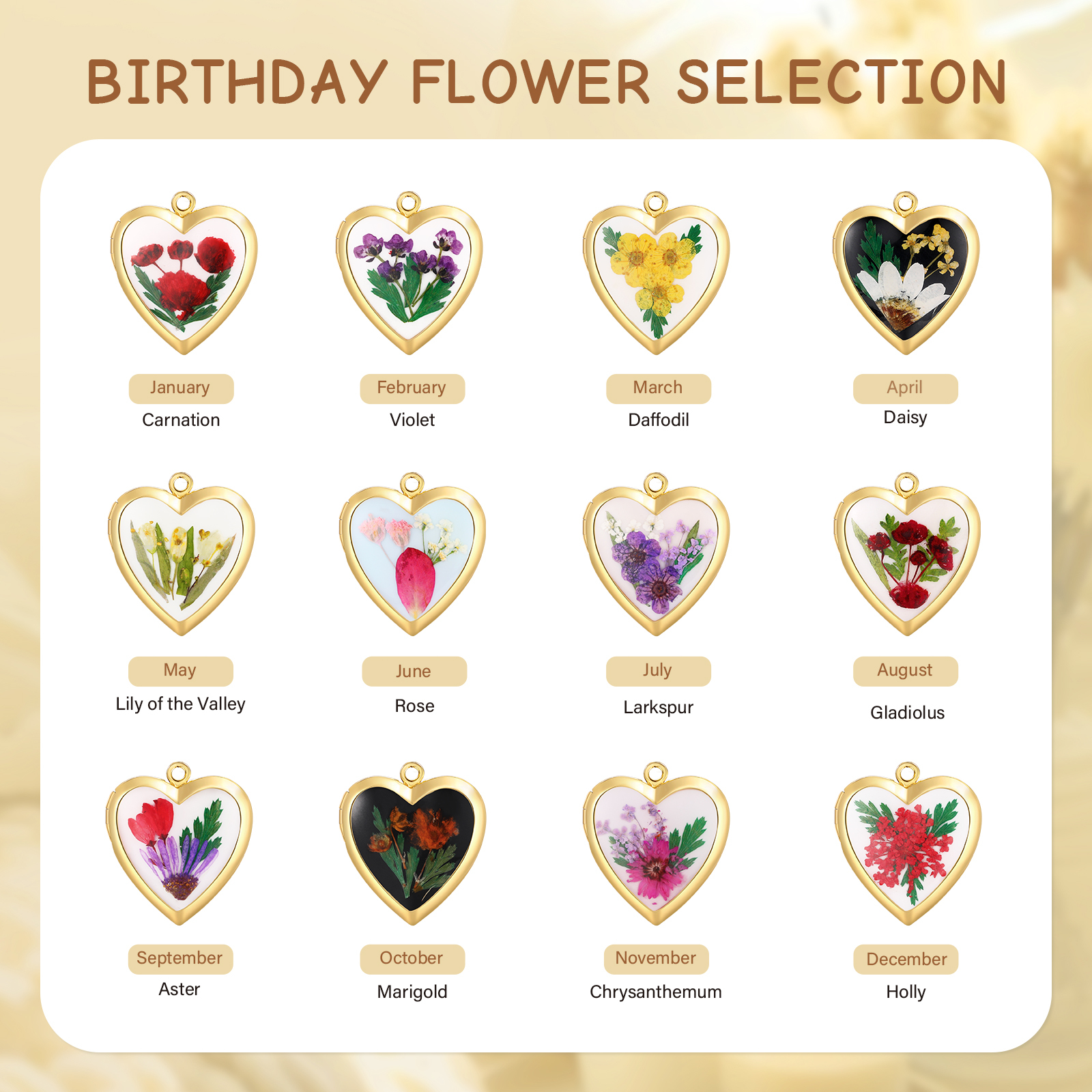 Collier Coeur Personnalisé avec Fleur de Naissance et 2 Photos Collier Personnalisé pour Femme | Jessemade
