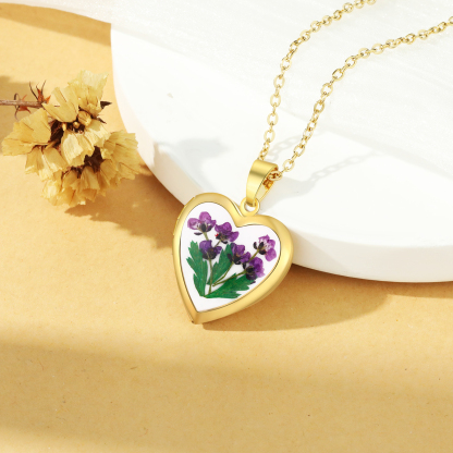 Collier Coeur Personnalisé avec Fleur de Naissance et 2 Photos Collier Personnalisé pour Femme | Jessemade