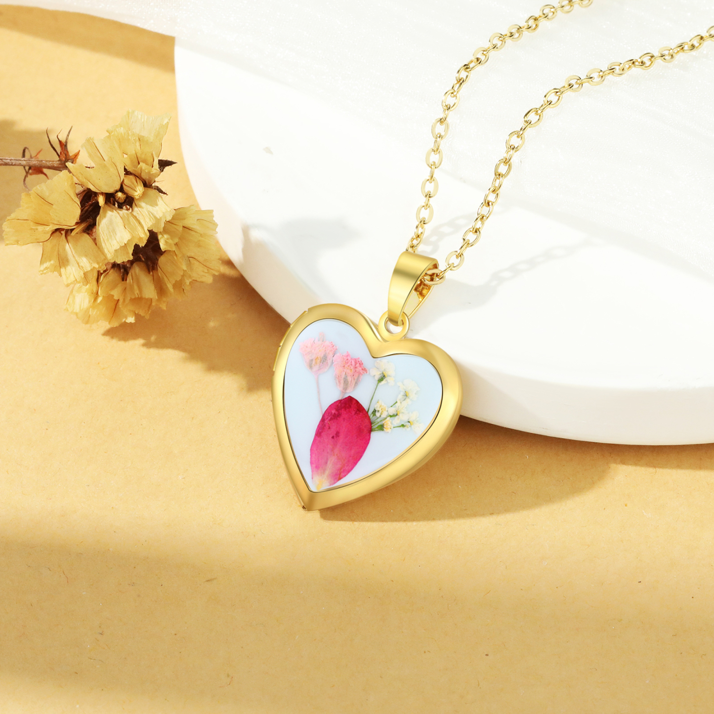 Collier Coeur Personnalisé avec Fleur de Naissance et 2 Photos Collier Personnalisé pour Femme | Jessemade