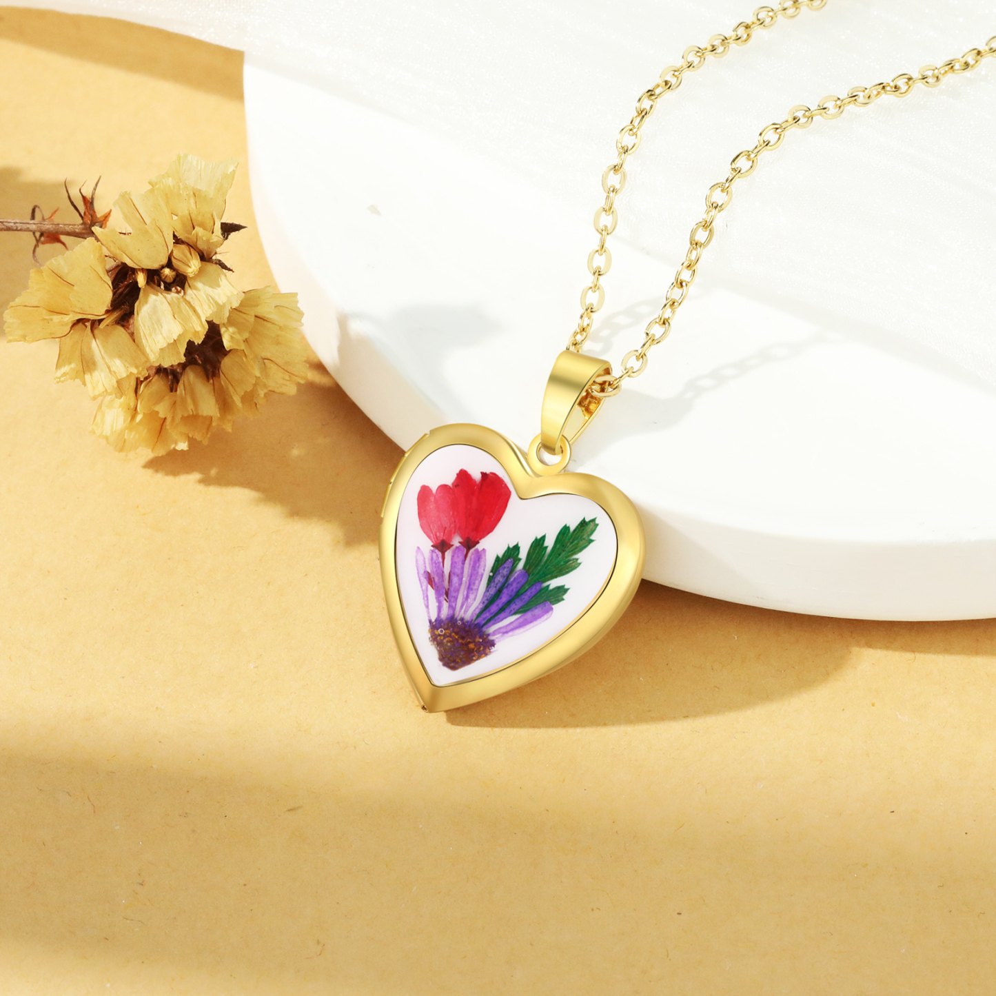 Collier Coeur Personnalisé avec Fleur de Naissance et 2 Photos Collier Personnalisé pour Femme | Jessemade