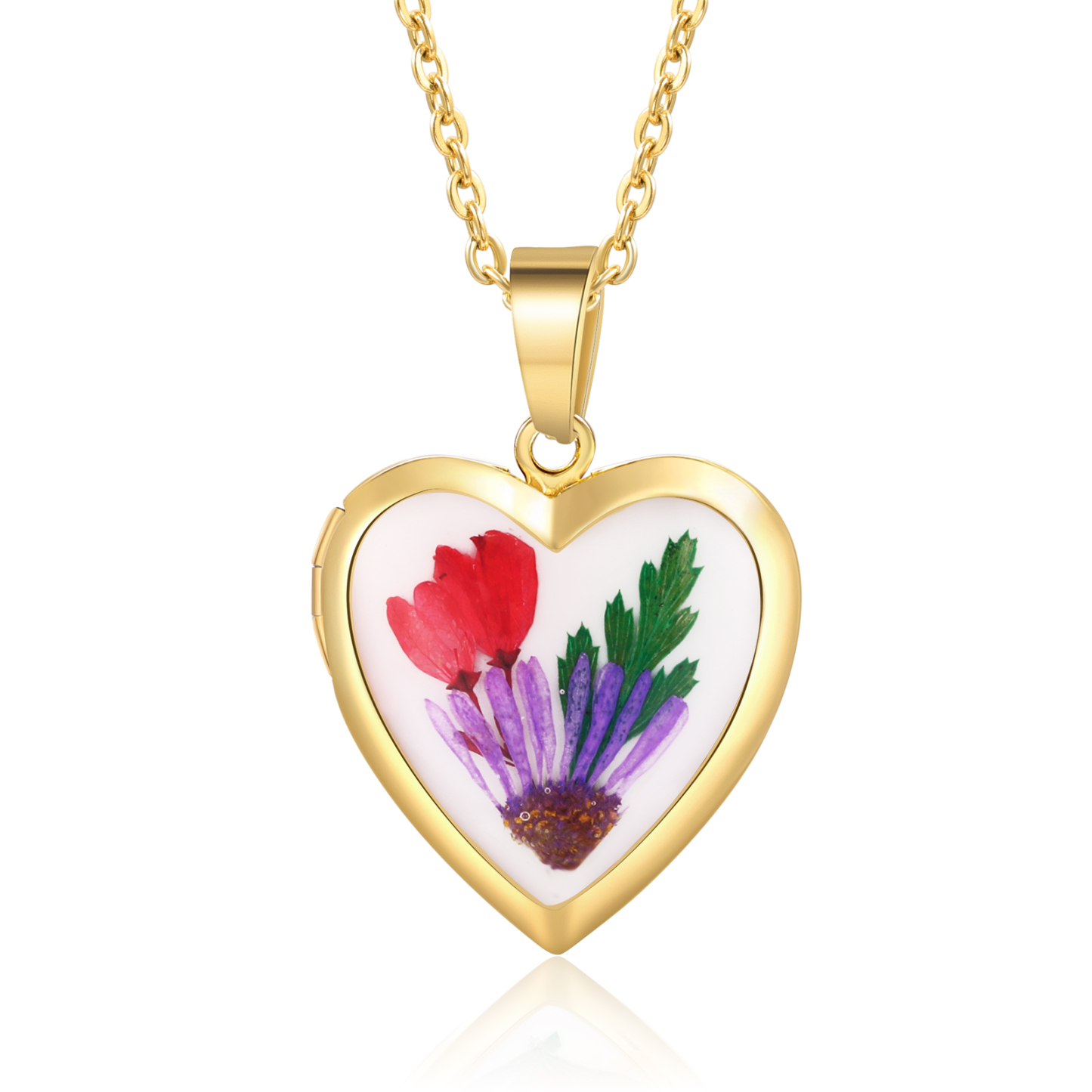 Collier Coeur Personnalisé avec Fleur de Naissance et 2 Photos Collier Personnalisé pour Femme | Jessemade