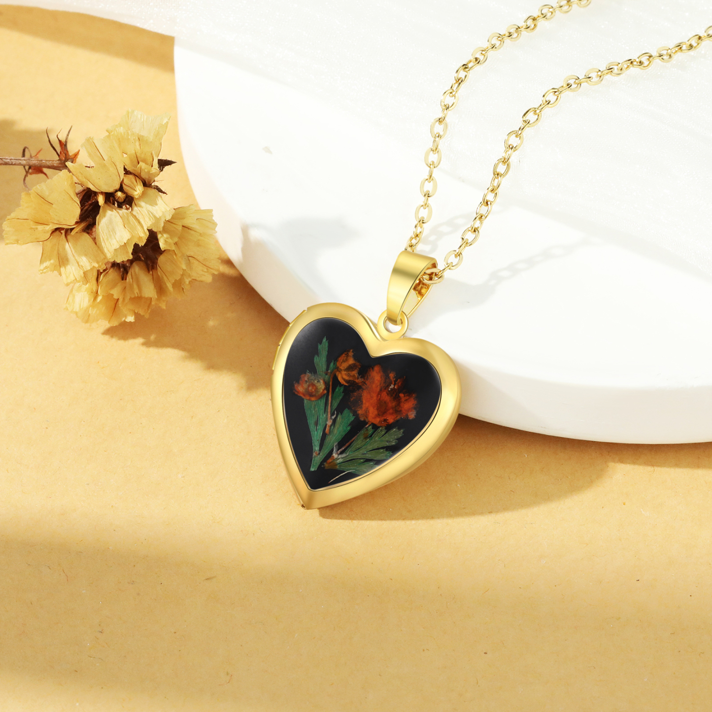 Collier Coeur Personnalisé avec Fleur de Naissance et 2 Photos Collier Personnalisé pour Femme | Jessemade
