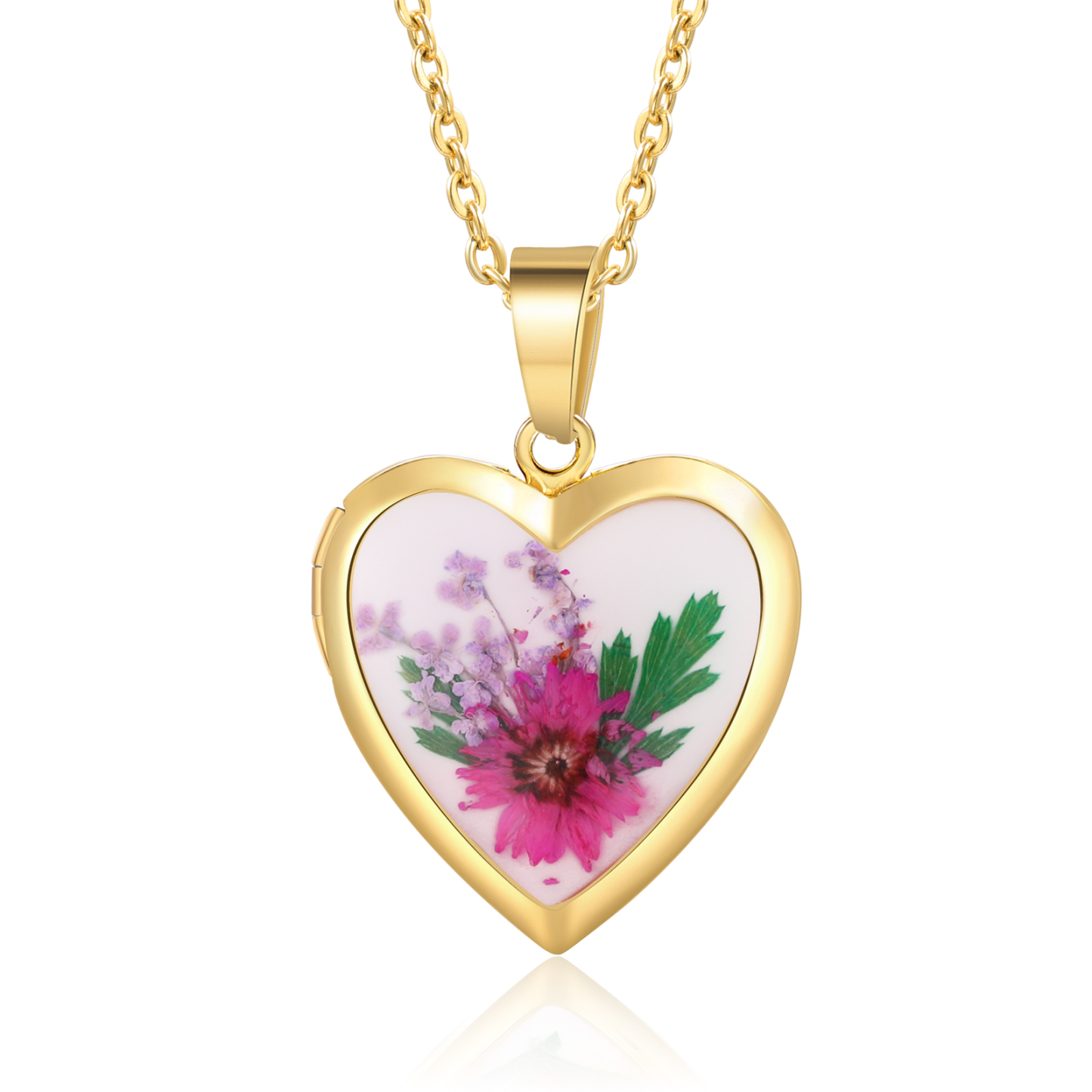 Collier Coeur Personnalisé avec Fleur de Naissance et 2 Photos Collier Personnalisé pour Femme | Jessemade