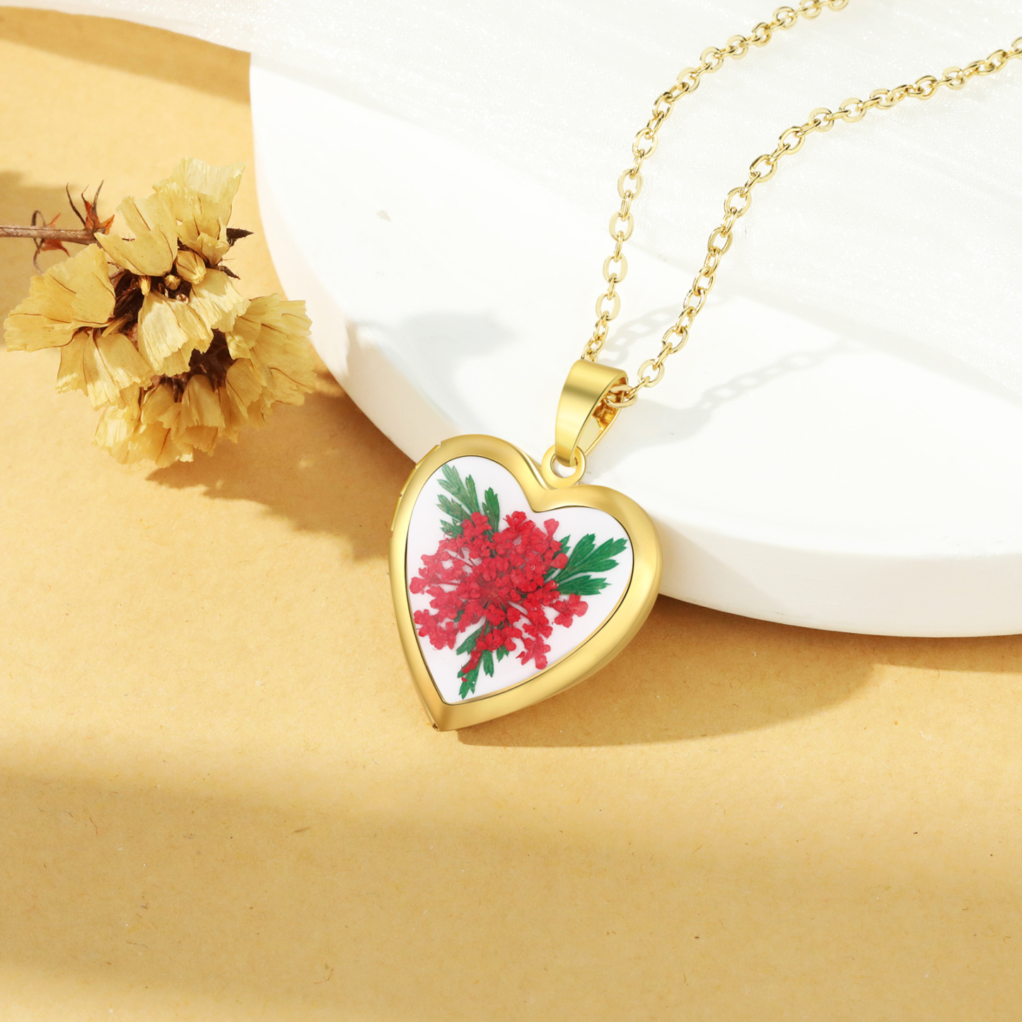 Collier Coeur Personnalisé avec Fleur de Naissance et 2 Photos Collier Personnalisé pour Femme | Jessemade