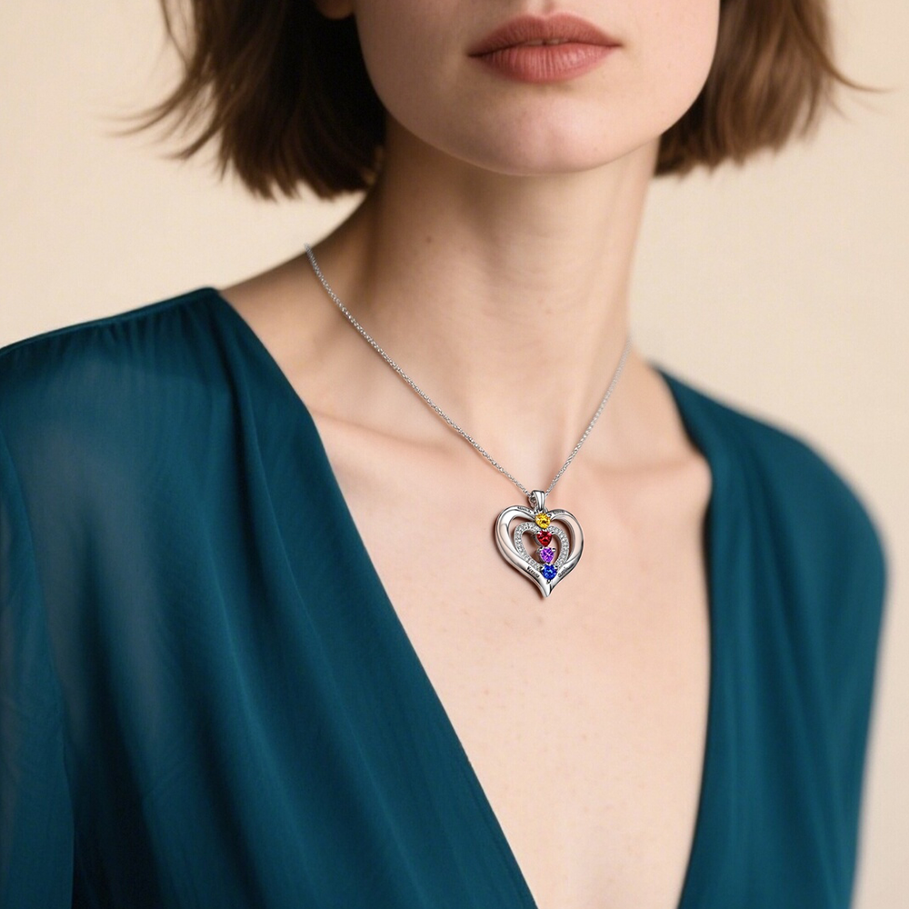 Collier Coeur 2-4 Prénoms Personnalisés avec Pierres de Naissance Collier Personnalisable pour Femme｜Jessemade
