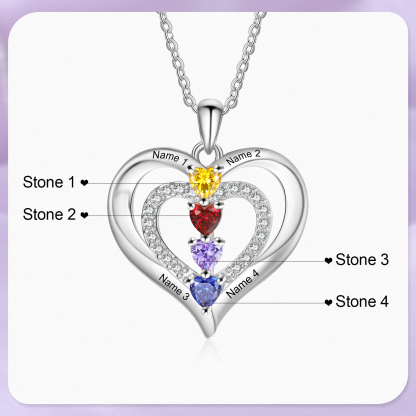 Collier Coeur 4 Prénoms Personnalisés avec 4 Pierres de Naissance Collier Personnalisable pour Femme｜Jessemade