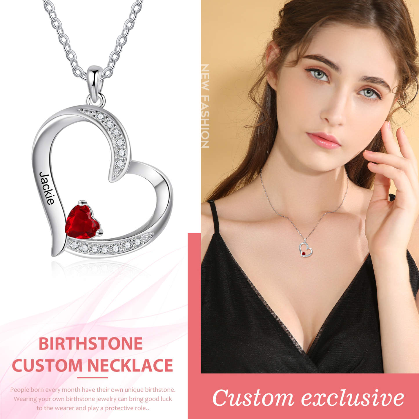 Collier Coeur En Argent S925 Personnalisé avec 1 Prénom et 1 Pierre de Naissance Collier Personnalisable pour Femme|Jessemade