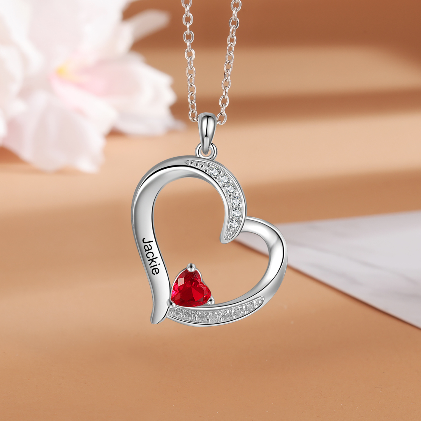 Collier Coeur En Argent S925 Personnalisé avec 1 Prénom et 1 Pierre de Naissance Collier Personnalisable pour Femme|Jessemade