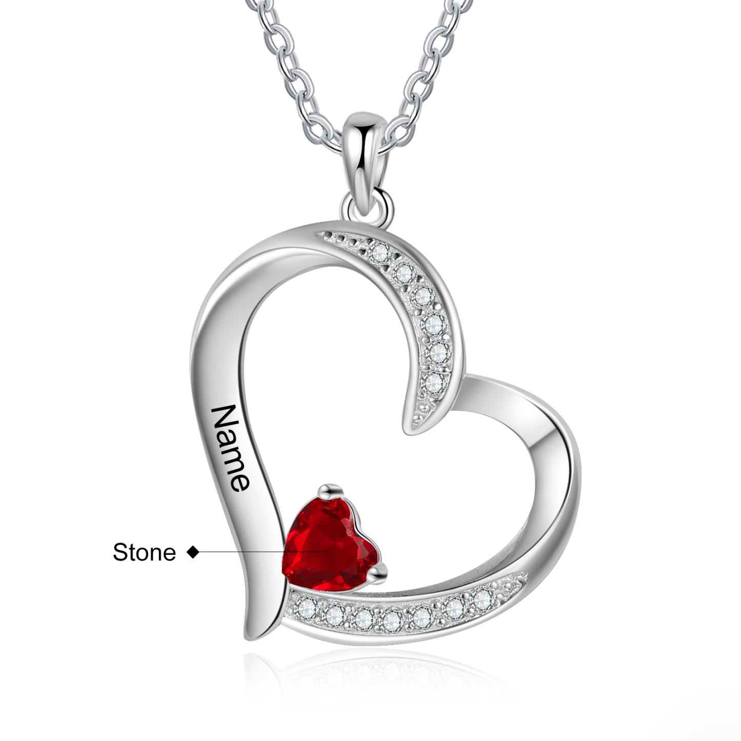 Collier Coeur En Argent S925 Personnalisé avec 1 Prénom et 1 Pierre de Naissance Collier Personnalisable pour Femme|Jessemade