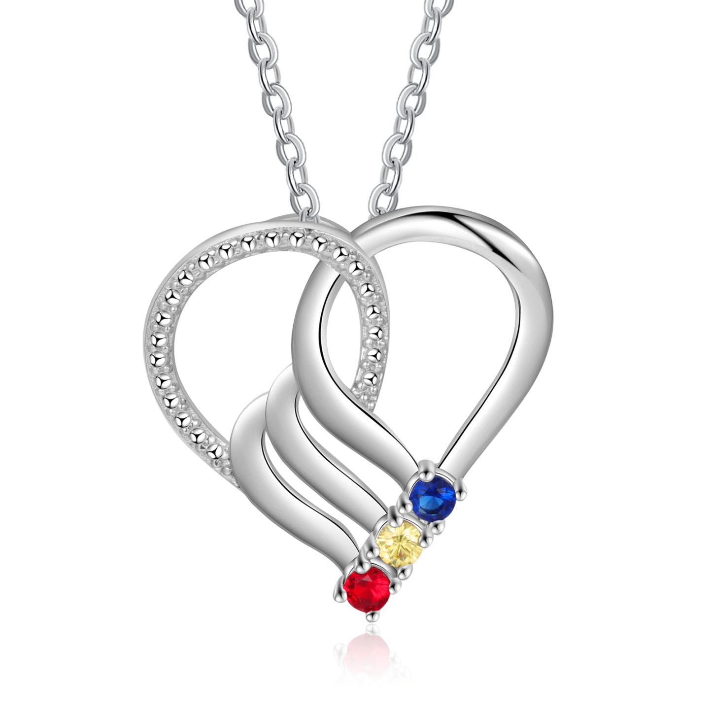 Collier Cœur en Argent Sterling 925 Personnalisé avec 3 Prénoms et 3 Pierres de Naissance Collier Personnalisé pour Femme | Jessemade