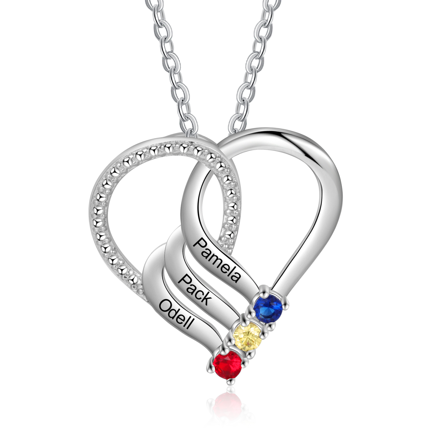 Collier Cœur Personnalisé avec 3 Prénoms et Pierres de Naissance – Cadeau Unique | Jessemade