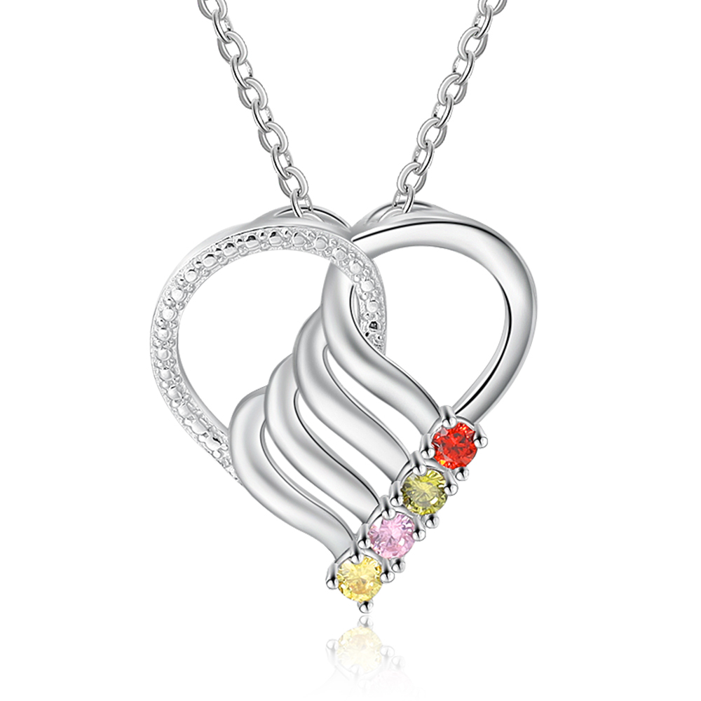 Collier Cœur en Argent Sterling 925 Personnalisé avec 4 Prénoms et 4 Pierres de Naissance Collier Personnalisable pour Femme | Jessemade