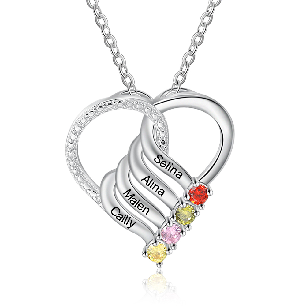 Collier Cœur Personnalisé avec 4 Prénoms et Pierres de Naissance – Cadeau Unique | Jessemade