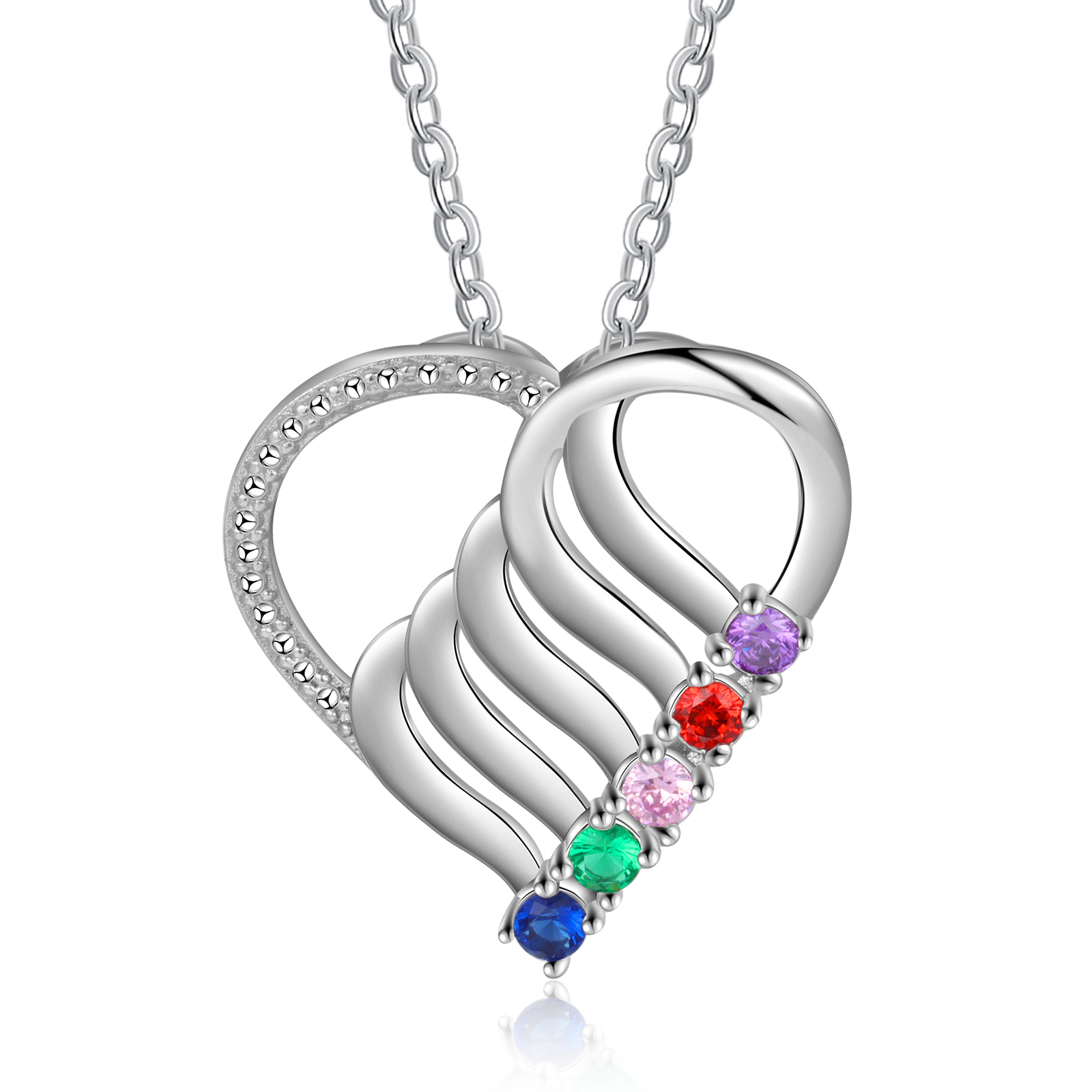 Collier Cœur en Argent Sterling 925 Personnalisé avec 5 Prénoms et 5 Pierres de Naissance Collier Personnalisable pour Femme | Jessemade