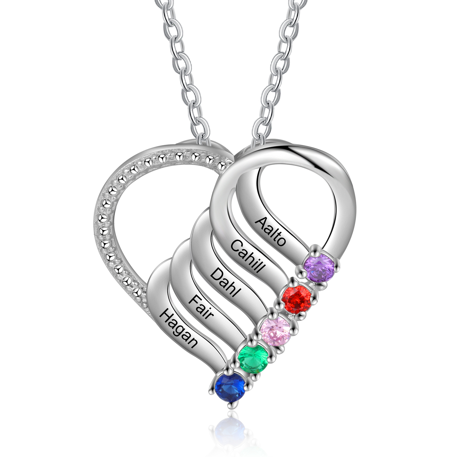 Collier Cœur Personnalisé avec 5 Prénoms et Pierres de Naissance – Cadeau Unique & Symbolique | Jessemade