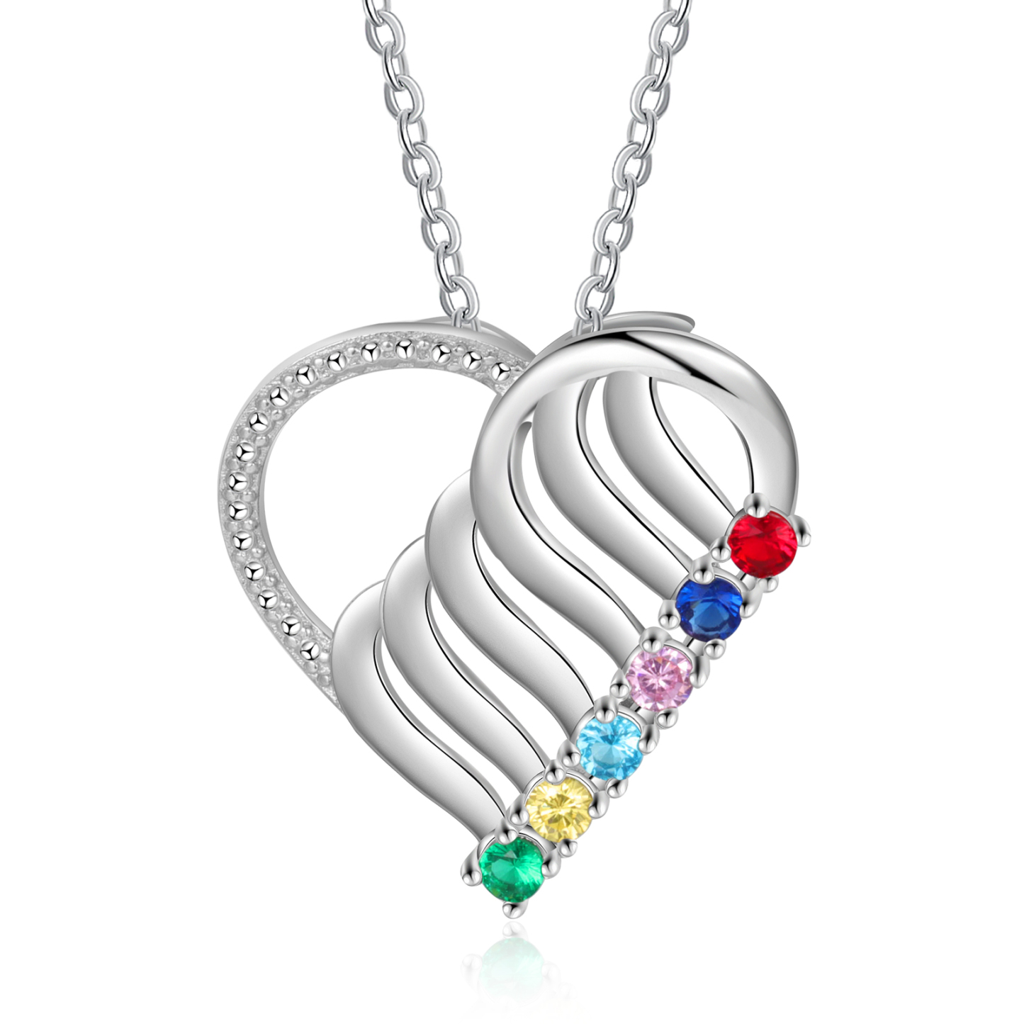 Collier Cœur en Argent Sterling 925 Personnalisé avec 6 Prénoms et 6 Pierres de Naissance Collier Personnalisable pour Femme | Jessemade