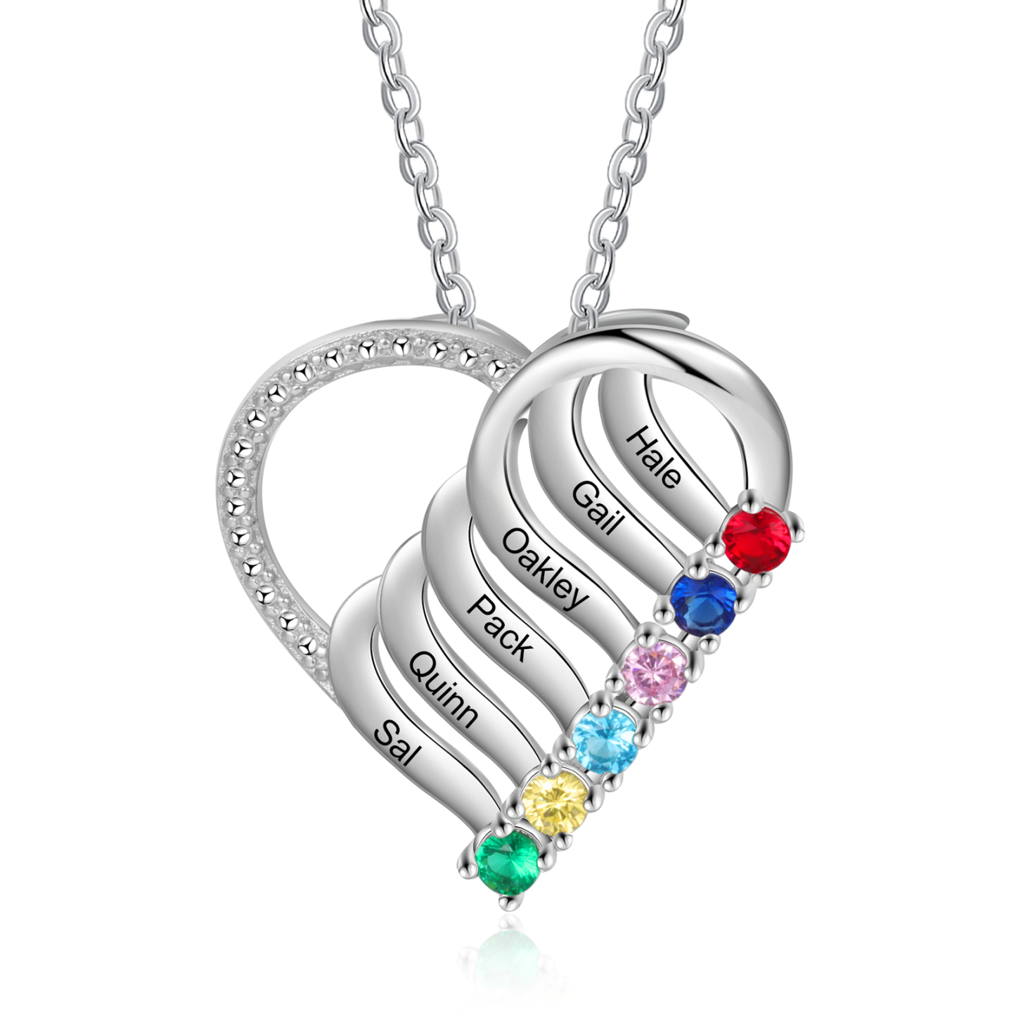 Collier Cœur Personnalisé avec 6 Prénoms et Pierres de Naissance – Cadeau Unique & Symbolique | Jessemade