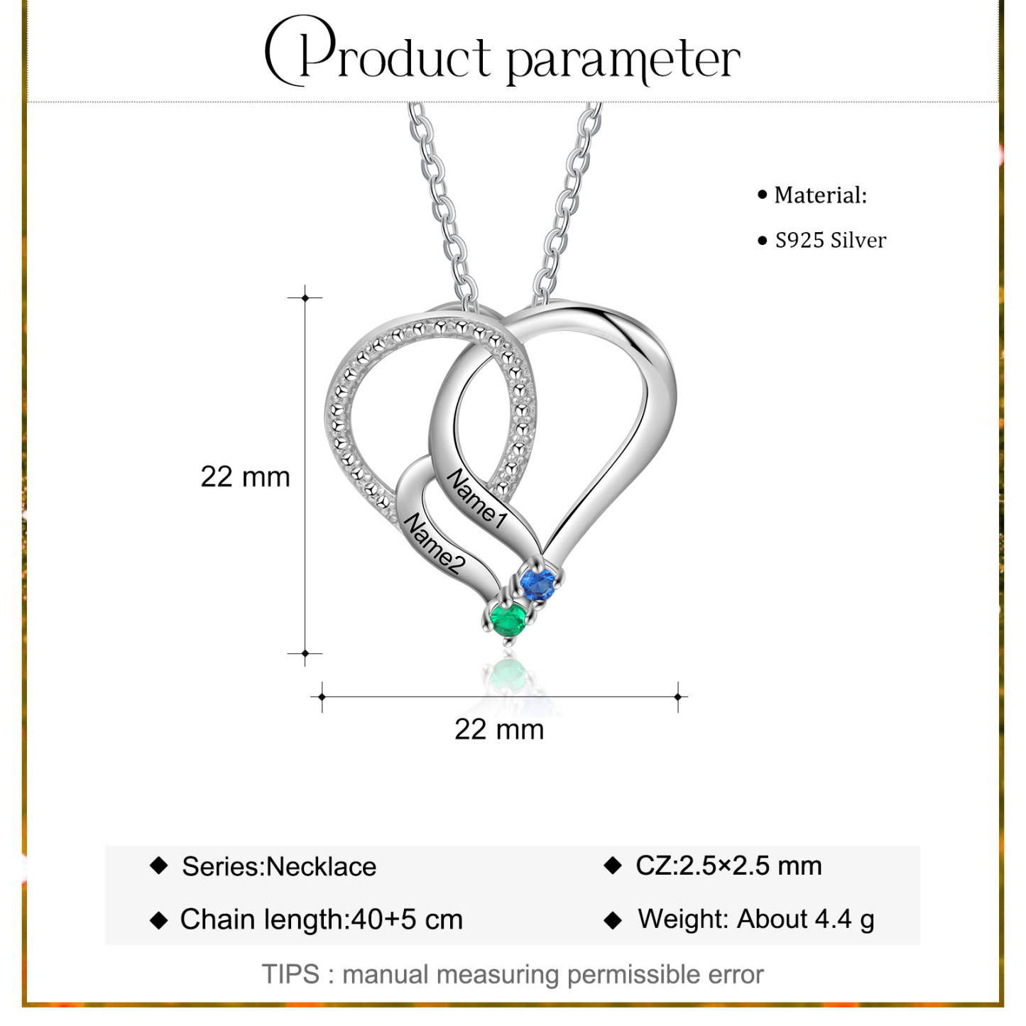 Collier Cœur en Argent Sterling 925 Personnalisé avec 2 Prénoms et 2 Pierres de Naissance Collier Personnalisé pour Femme | Jessemade