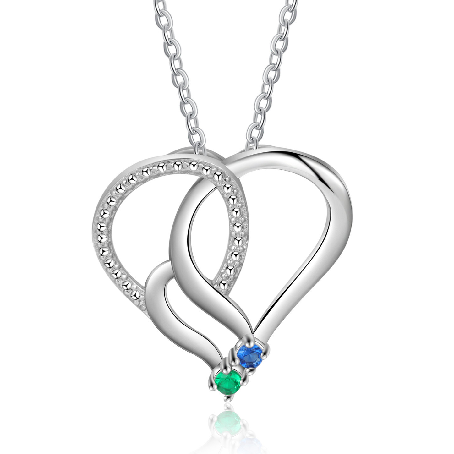 Collier Cœur en Argent Sterling 925 Personnalisé avec 2 Prénoms et 2 Pierres de Naissance Collier Personnalisé pour Femme | Jessemade