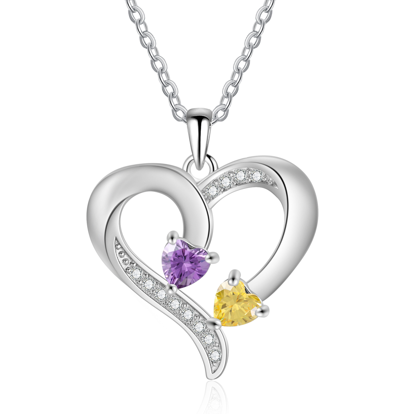 Collier Coeur en Argent S925 Personnalisé avec 2 Prénoms et Pierres de Naissance Collier Argent pour Femme|Jessemade