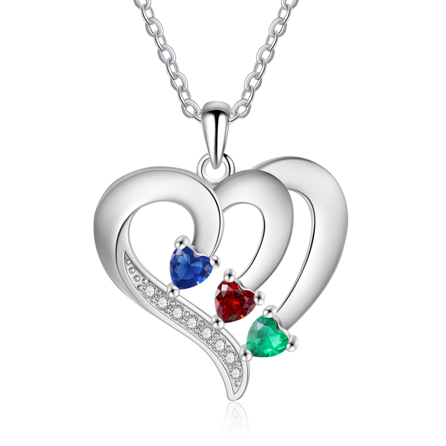 Collier Coeur en Argent S925 Personnalisé avec 3 Prénoms et Pierres de Naissance Collier Argent pour Femme|Jessemade