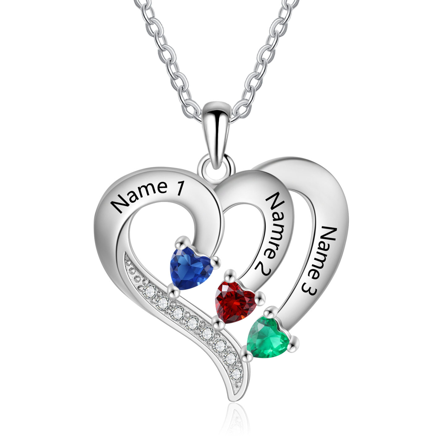 Collier Coeur en Argent S925 Personnalisé avec 3 Prénoms et Pierres de Naissance Collier Argent pour Femme|Jessemade