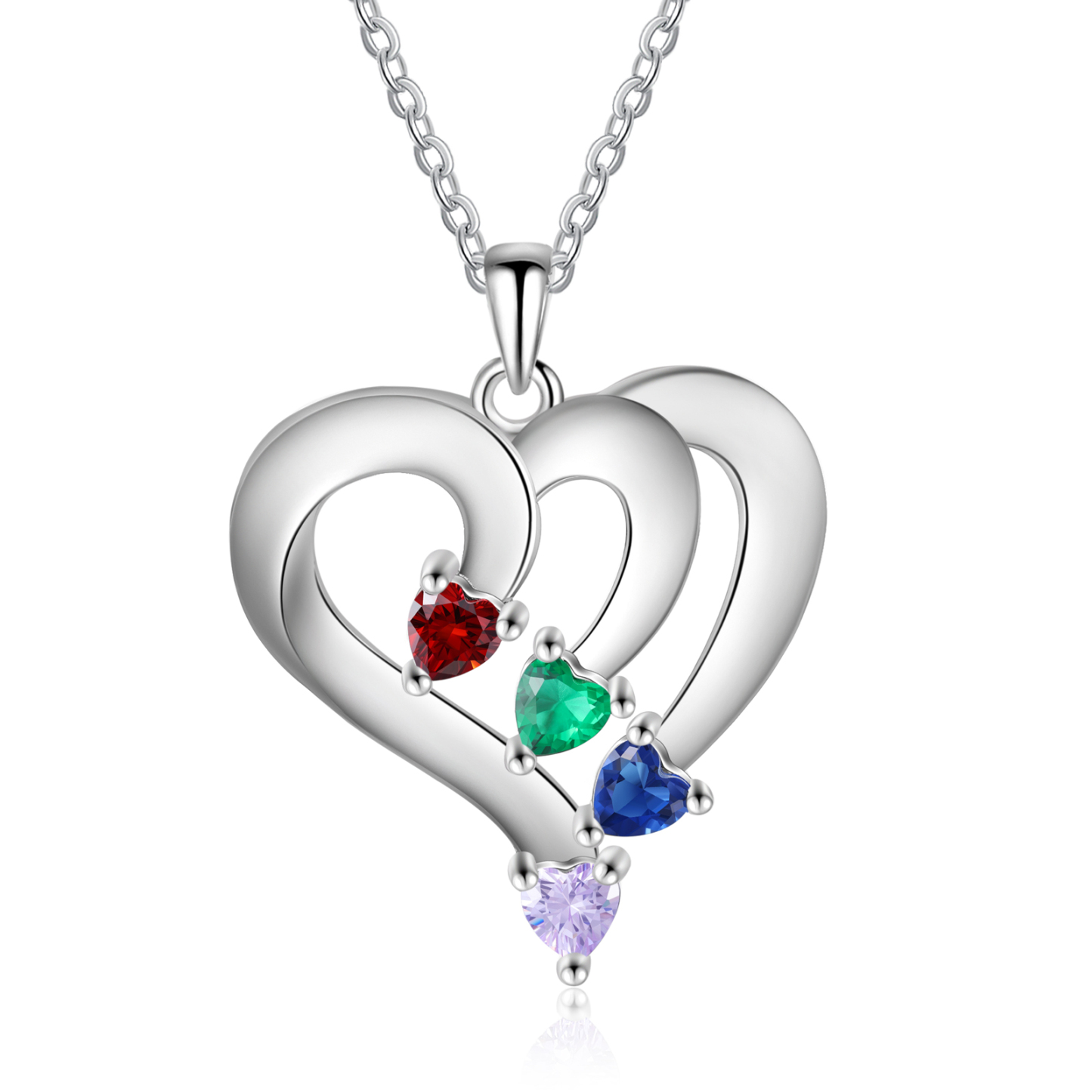 Collier Coeur en Argent S925 Personnalisé avec 4 Prénoms et Pierres de Naissance Collier Argent pour Femme|Jessemade