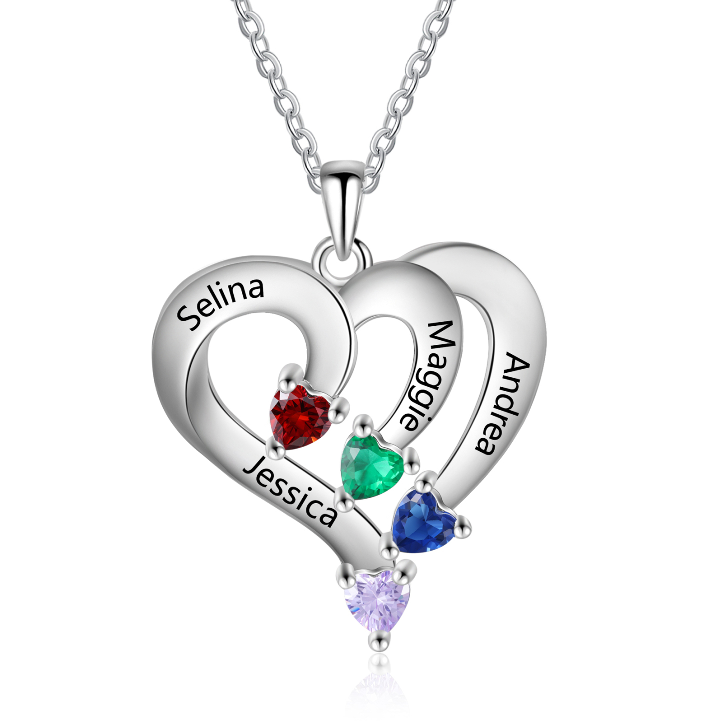 Collier en argent S925 avec prénoms gravés et pierres de naissance – Cadeau unique et personnalisé | Jessemade