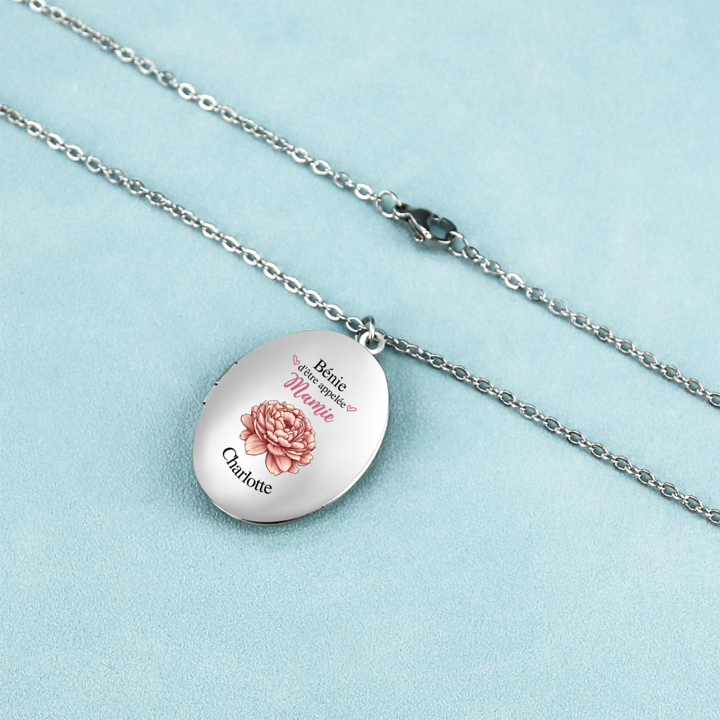 À Mamie - Collier Médaillon Cœur Photo Personnalisée avec Prénom et Fleur de Naissance Collier Femme pour Mamie | Jessemade