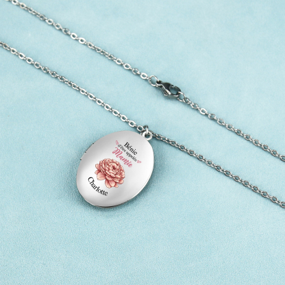 À Mamie - Collier Médaillon Cœur Photo Personnalisée avec Prénom et Fleur de Naissance Collier Femme pour Mamie  | Jessemade