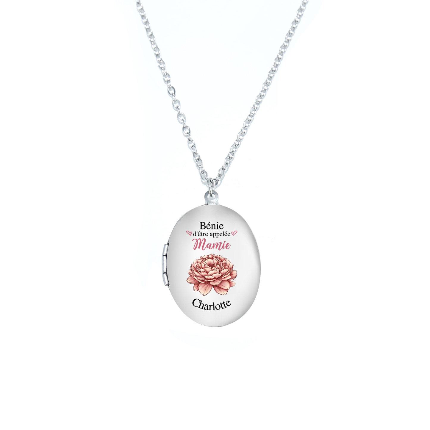 À Mamie - Collier Médaillon Cœur Photo Personnalisée avec Prénom et Fleur de Naissance Collier Femme pour Mamie | Jessemade