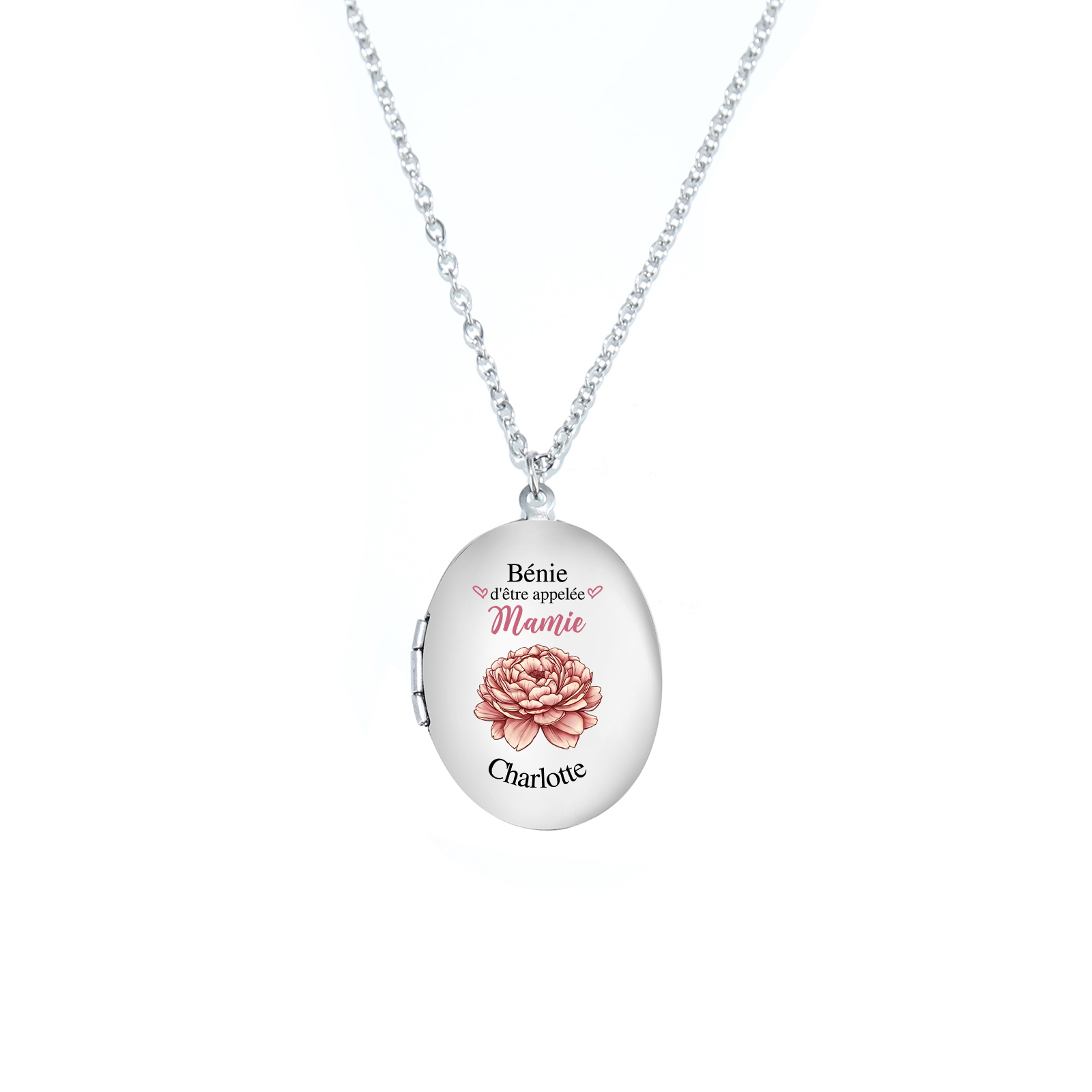 À Mamie - Collier Médaillon Cœur Photo Personnalisée avec Prénom et Fleur de Naissance Collier Femme pour Mamie | Jessemade