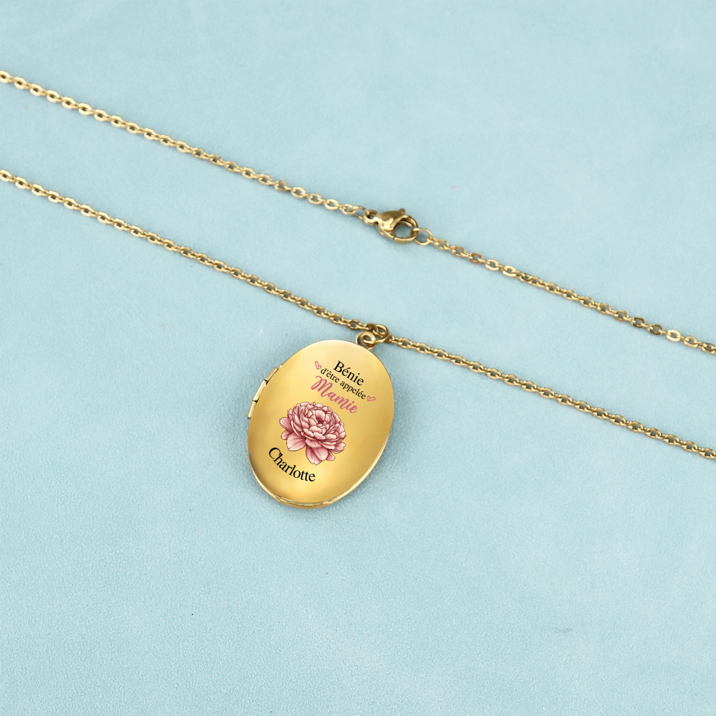À Mamie - Collier Médaillon Cœur Photo Personnalisée avec Prénom et Fleur de Naissance Collier Femme pour Mamie | Jessemade