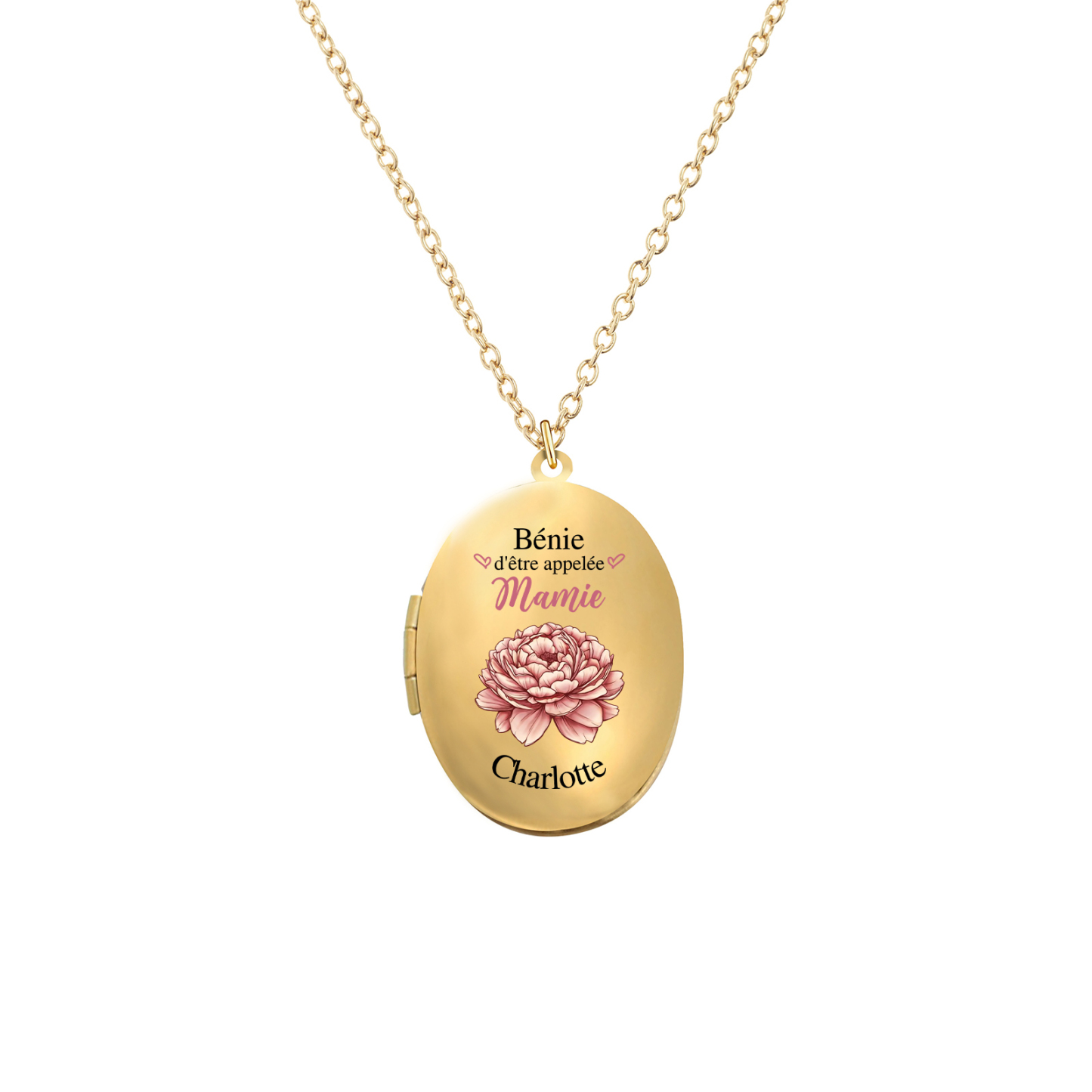 À Mamie - Collier Médaillon Cœur Photo Personnalisée avec Prénom et Fleur de Naissance Collier Femme pour Mamie | Jessemade