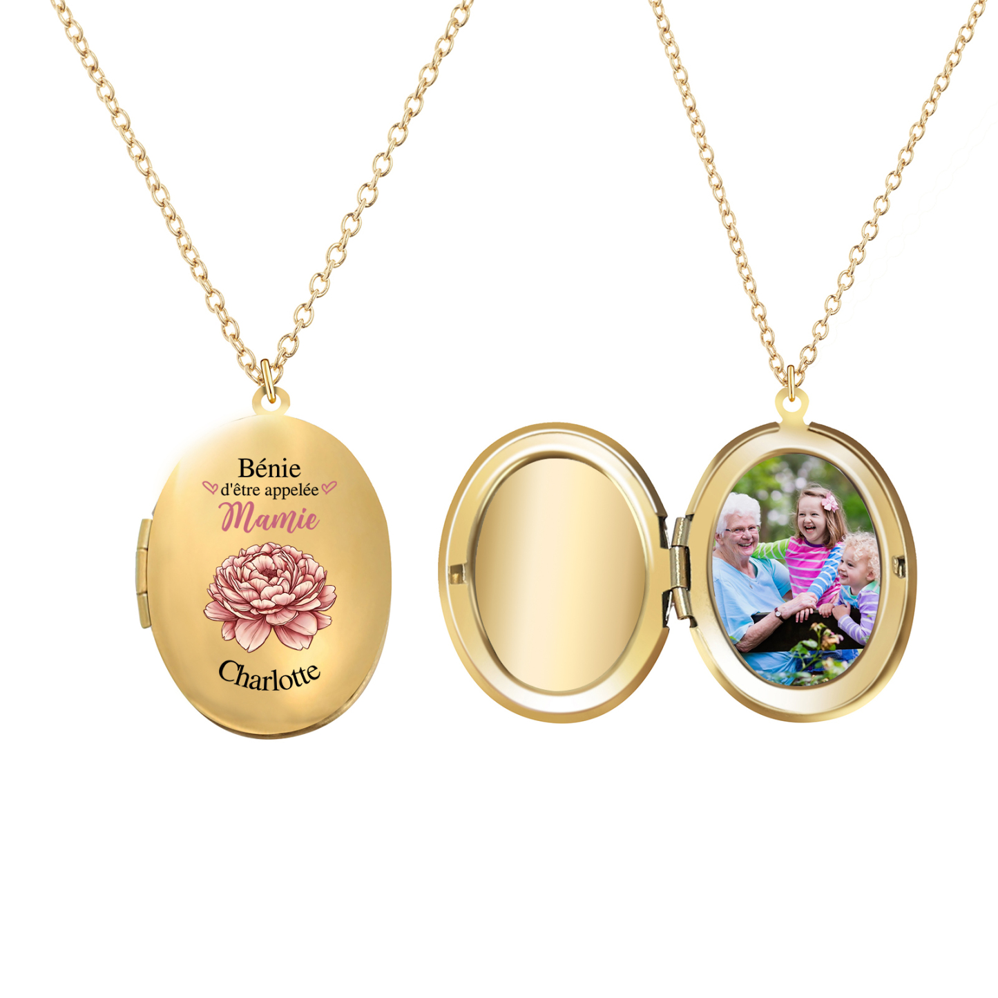 À Mamie - Collier Médaillon Cœur Photo Personnalisée avec Prénom et Fleur de Naissance Collier Femme pour Mamie | Jessemade