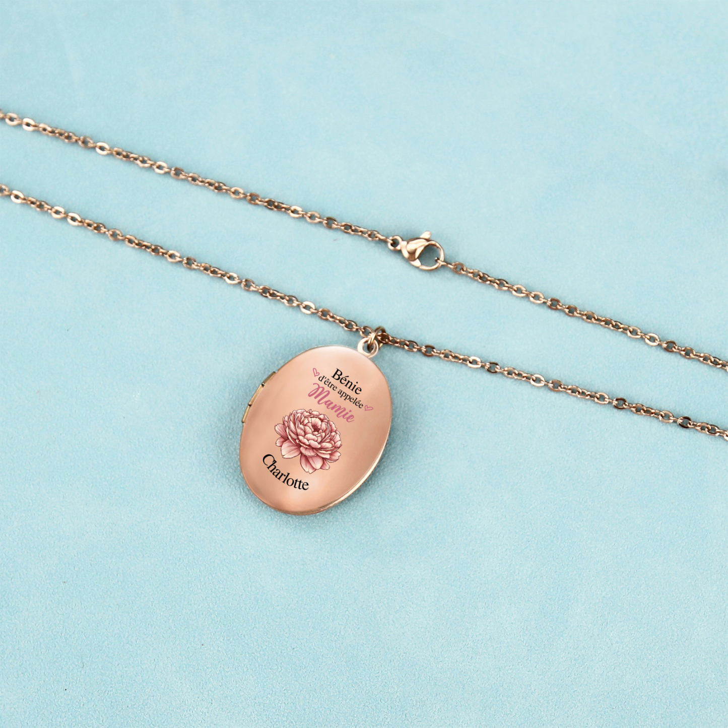 À Mamie - Collier Médaillon Cœur Photo Personnalisée avec Prénom et Fleur de Naissance Collier Femme pour Mamie | Jessemade