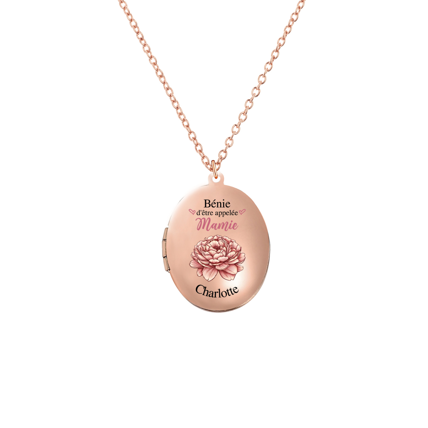 À Mamie - Collier Médaillon Cœur Photo Personnalisée avec Prénom et Fleur de Naissance Collier Femme pour Mamie | Jessemade