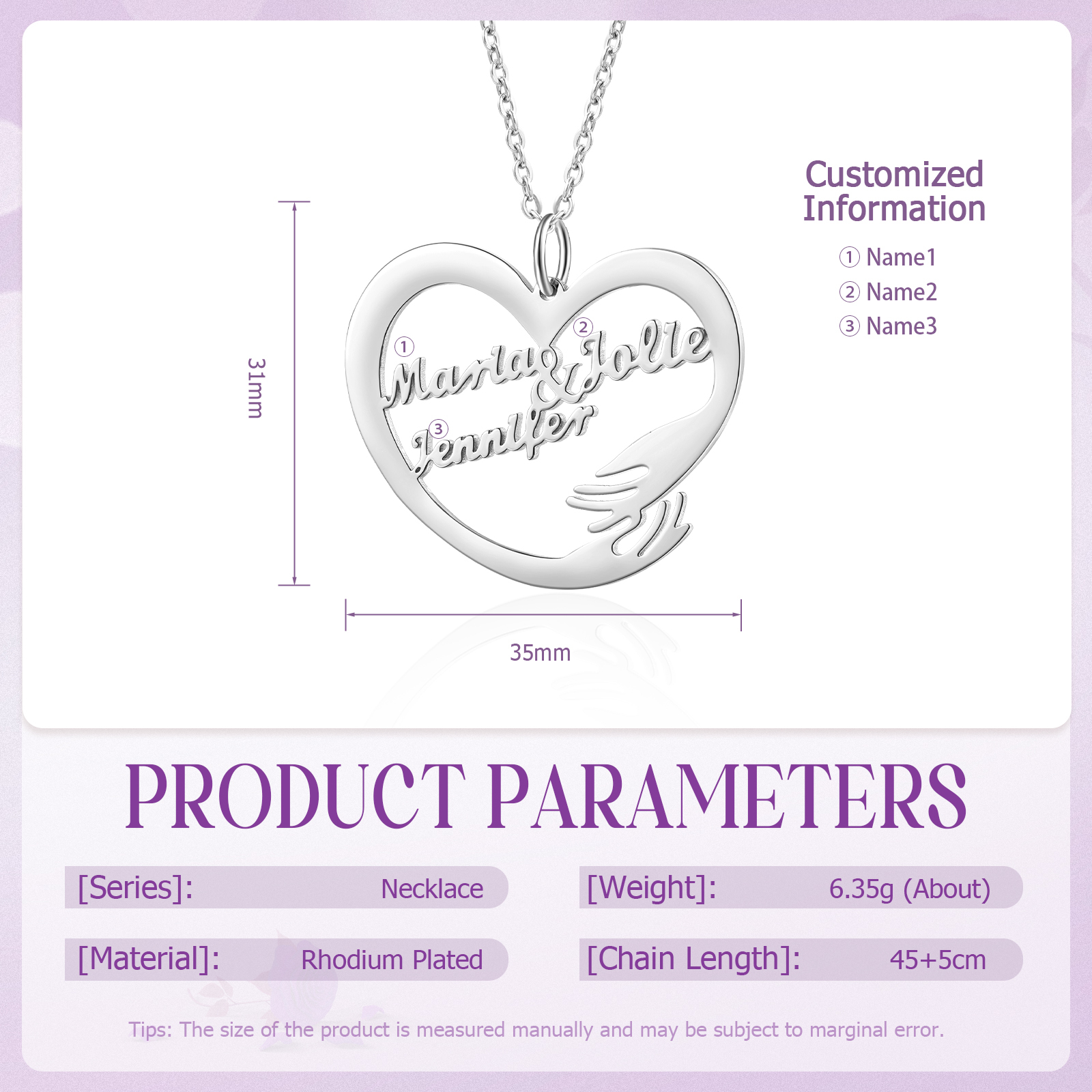 Collier Coeur Personnalisé avec 3 Prénoms Collier Personnalisable pour Femme  | Jessemade