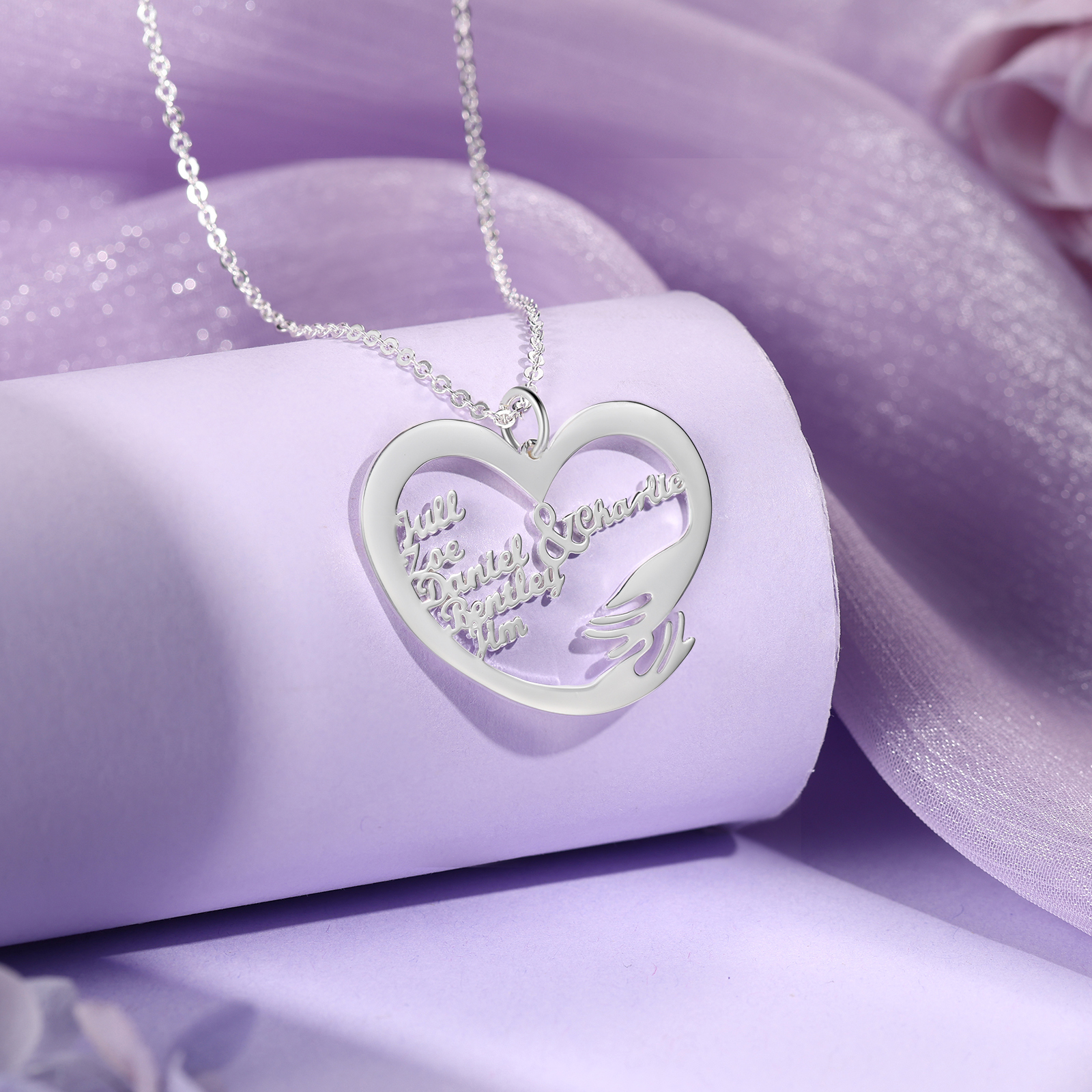 Collier Coeur Personnalisé avec 6 Prénoms Collier Personnalisable pour Femme  | Jessemade