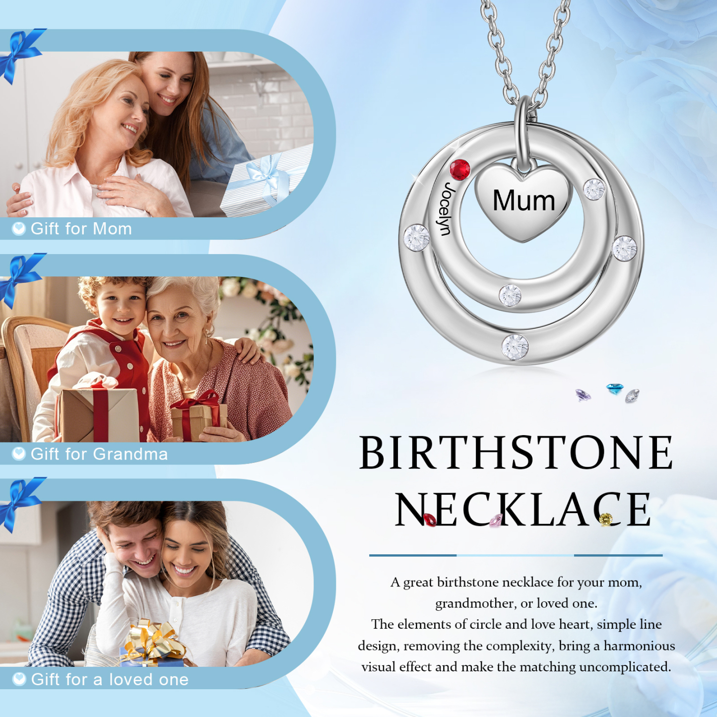 À Maman - Collier Personnalisé avec 1 Prénom et 1 Pierre de Naissance Collier Personnalisable pour Femme|Jessemade